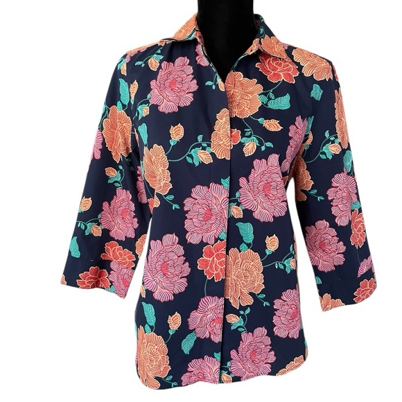 Chicos No-Iron 3/4 Sleeve Floral Button Down Top Blouse Size 4-6 Small Mature - Picture 4 of 9